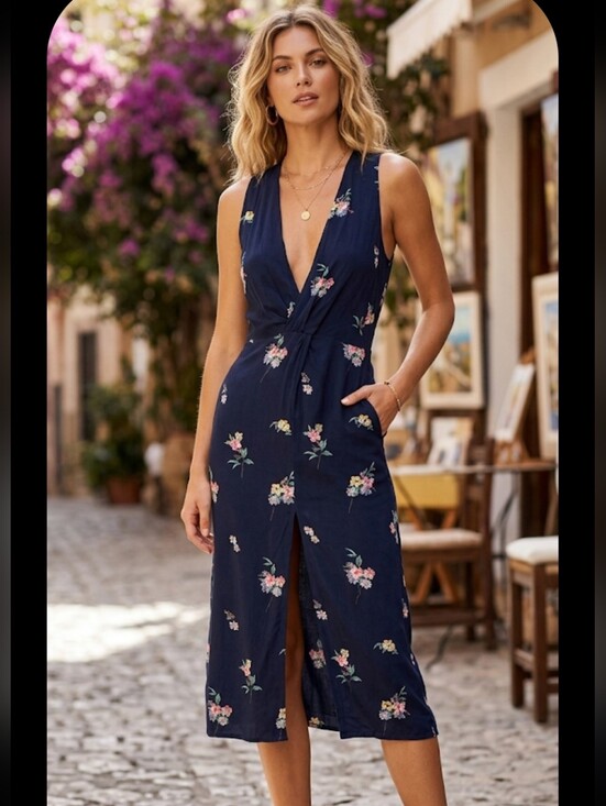 MAJORELLE Dresses & Skirts - MAJORELLE Copacabana  Midi dress Navy And Floral Print Size Medium